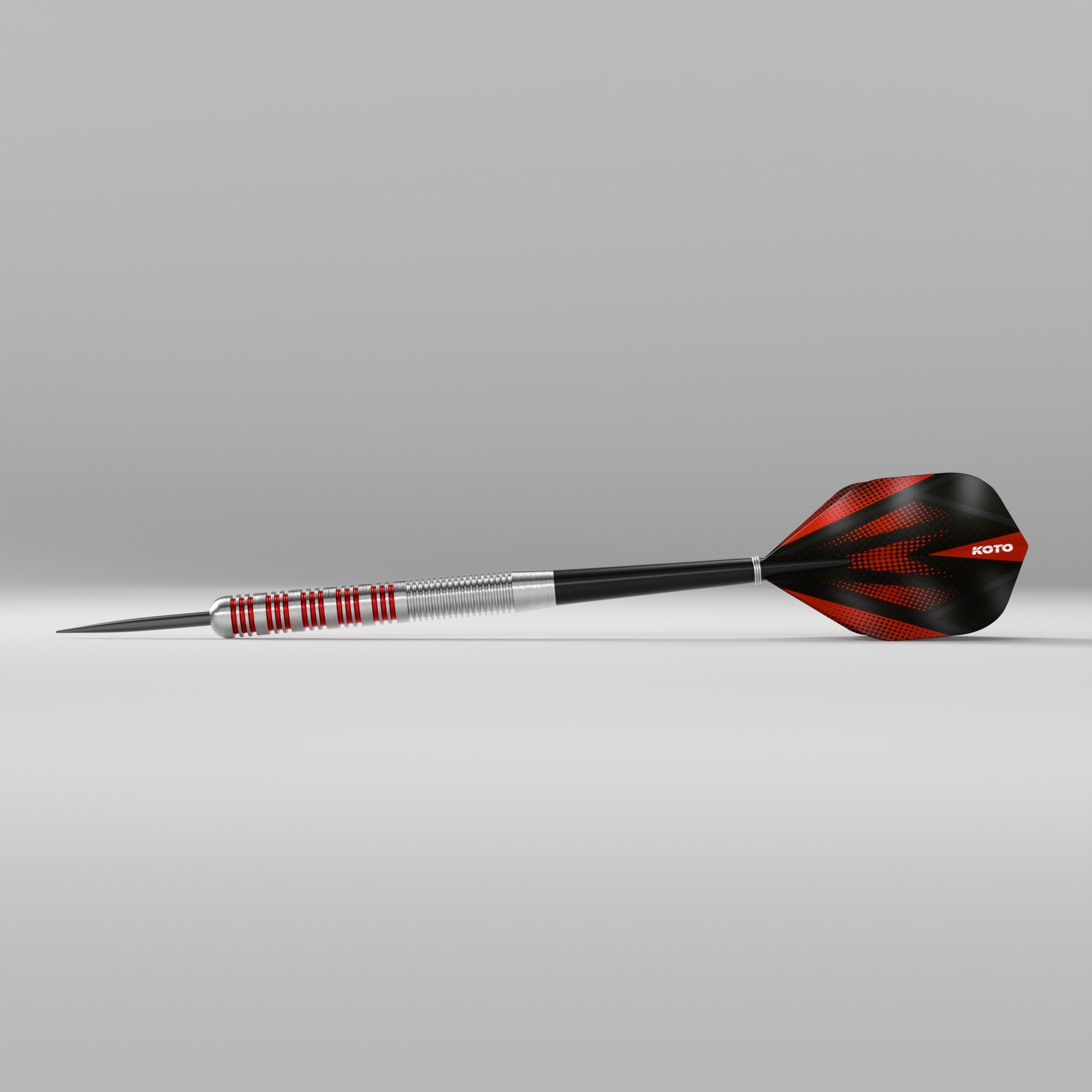 KOTO - Straight Silver Red Lotki do Darta z Mosiądzu, 18G, Steeldarts | 18G Steeldarts, 6 Baryłek, 6 Piórek I 6 Trzonków, Wyważenie Centralne, Okrągły Grot, 57mm, 8mm, Karbowany Uchwyt