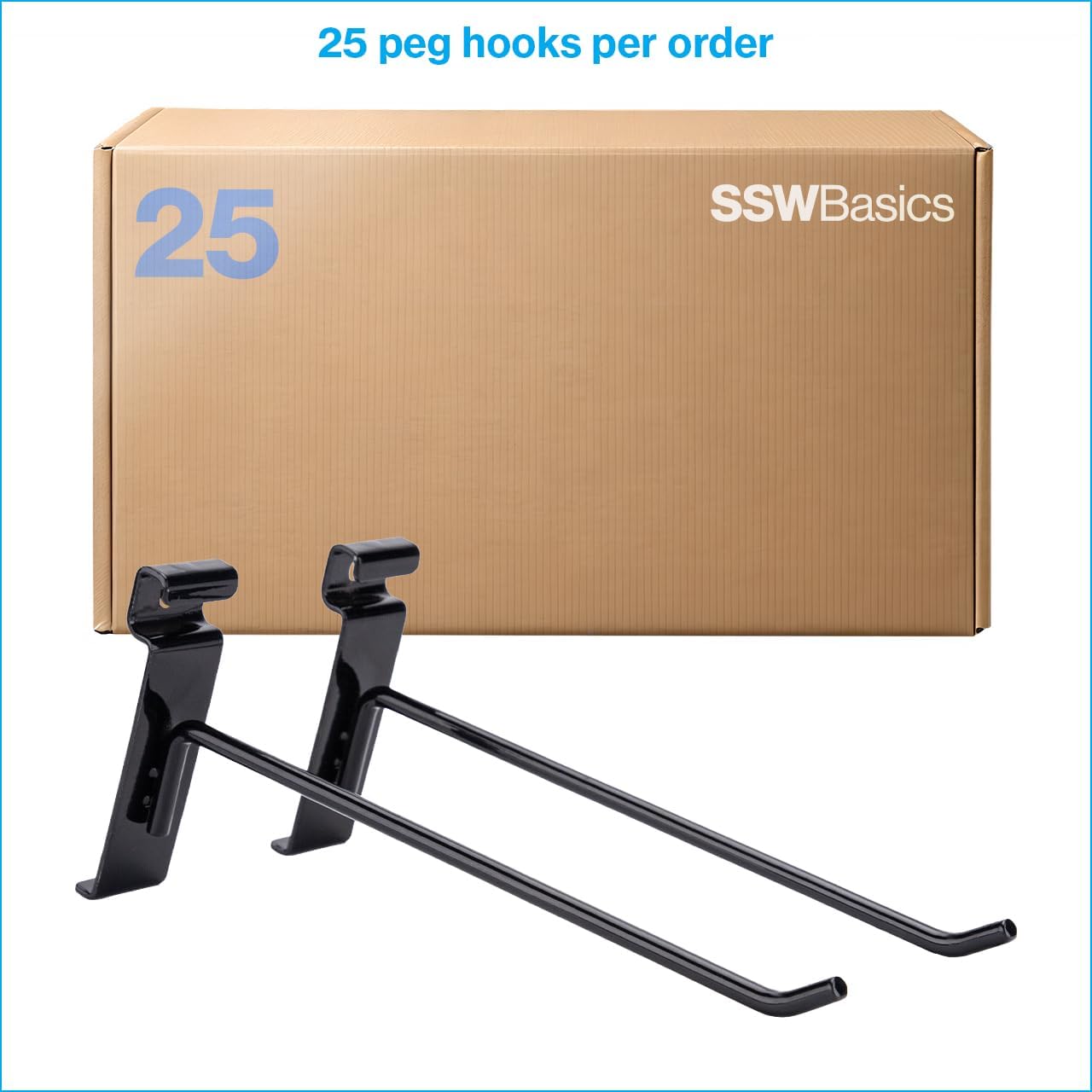 SSWBasics 8 inch Black Peg Hook for Wire Grid - 25 Count