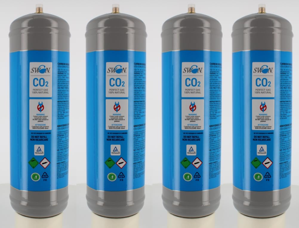 Swan Bouteille Co2 1200 g jetable raccord M11 x 1 pour distributeurs d'eau pétillante 4 bouteilles