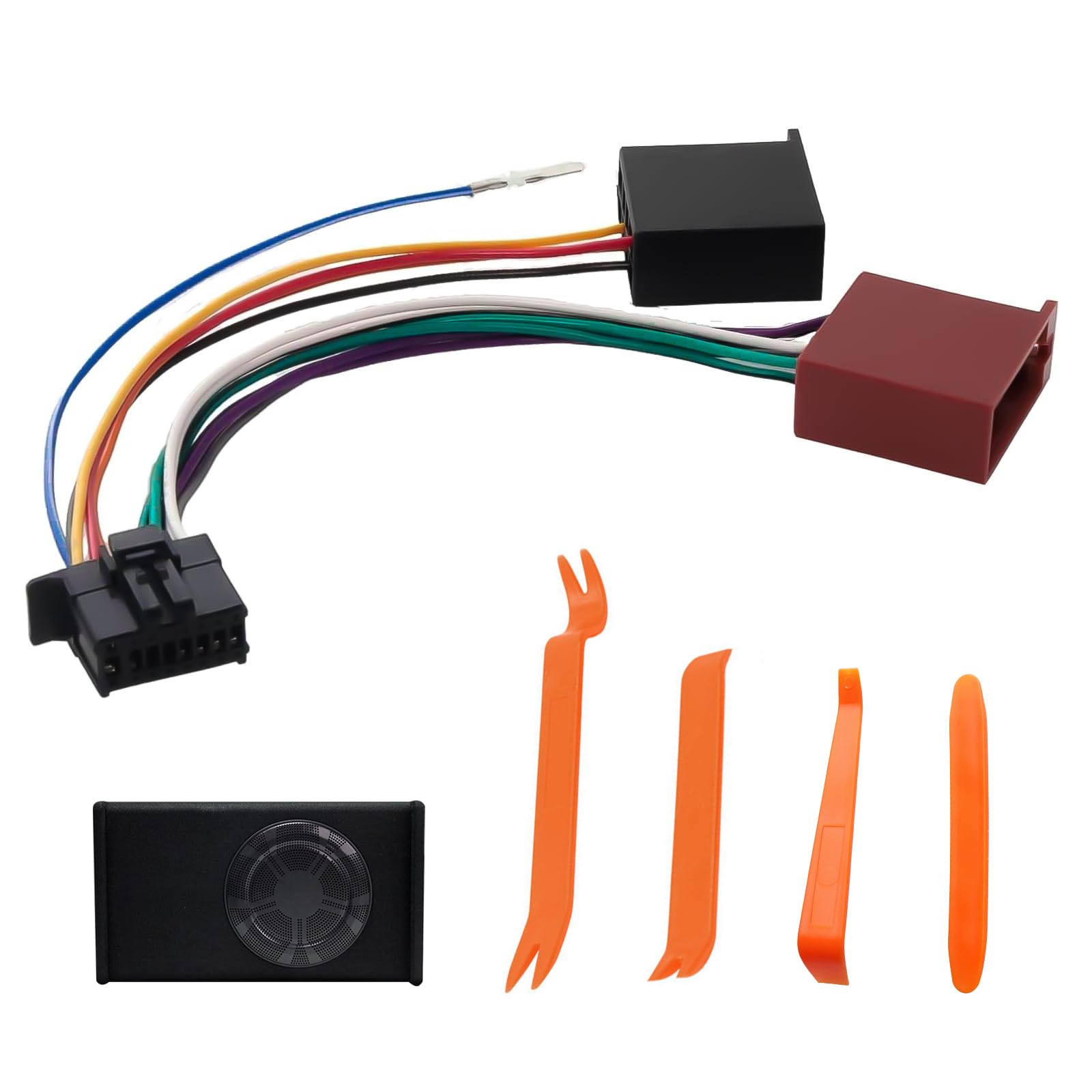 SRunDe 2 Pièce 8 Broches Prise Autoradio avec 16 Contacts ISO Argentés 4 Outil Demontage Garniture Voiture Adaptateur Faisceau Cosse Connecteurs Fiche pour Haut-parleurs Prise ISO Stéréo de Voiture