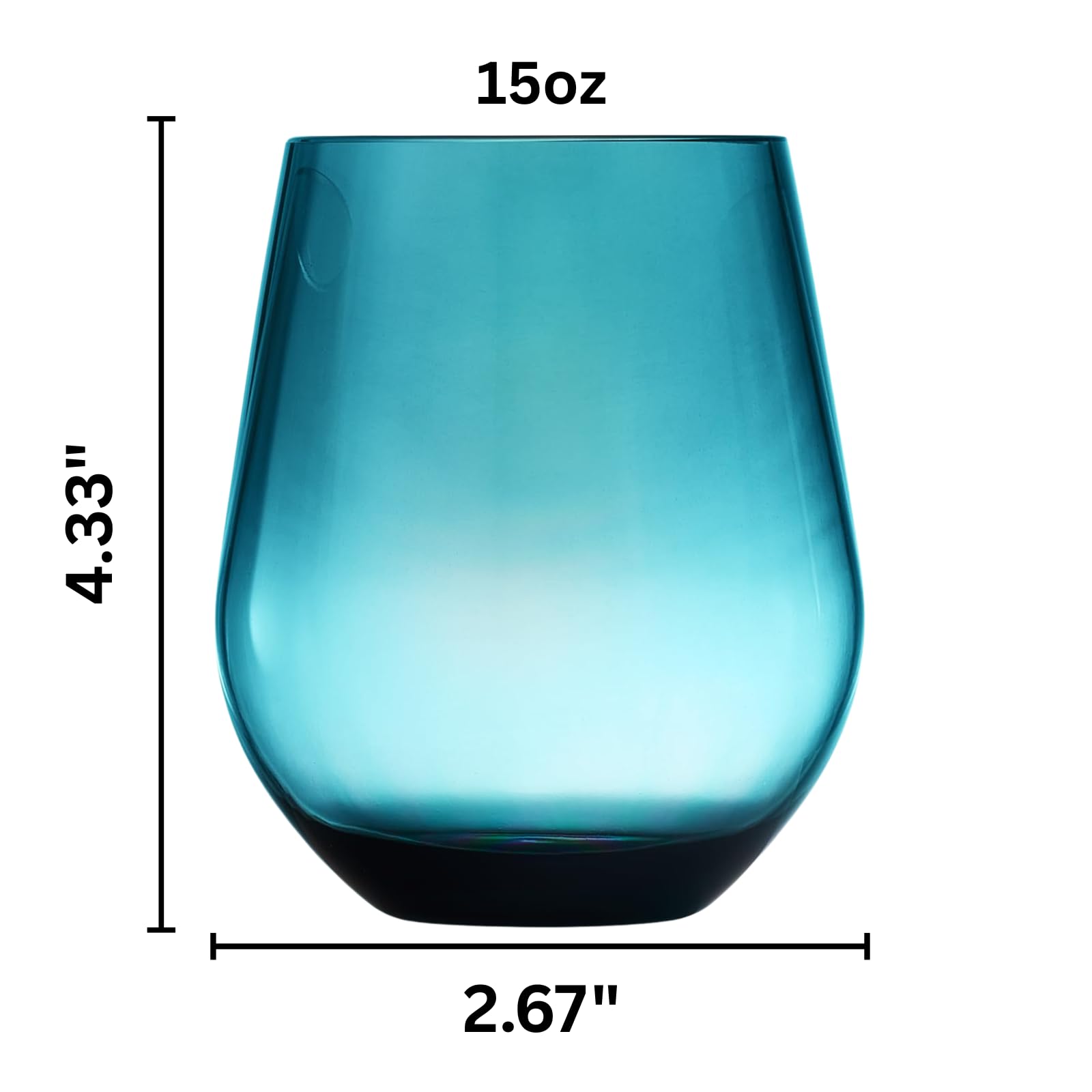 Tritan - Copas de vino de plástico sin BPA, inastillables, sin tallo, juego de 4, vasos de vidrio acrílico, colores irrompibles, reutilizables, aptas para lavavajillas, cristalería multiusos de 15