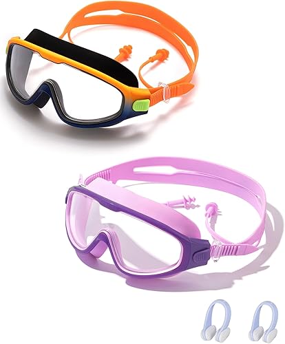 Miniatura 14 de Swim Goggle Kids,Leak-Proof,Anti-Fog Pool Glasses,Wide View Swimming Goggles for 3-14,With Ear Plugs and Nose Clip Rosado/Verde,Negro -,Color