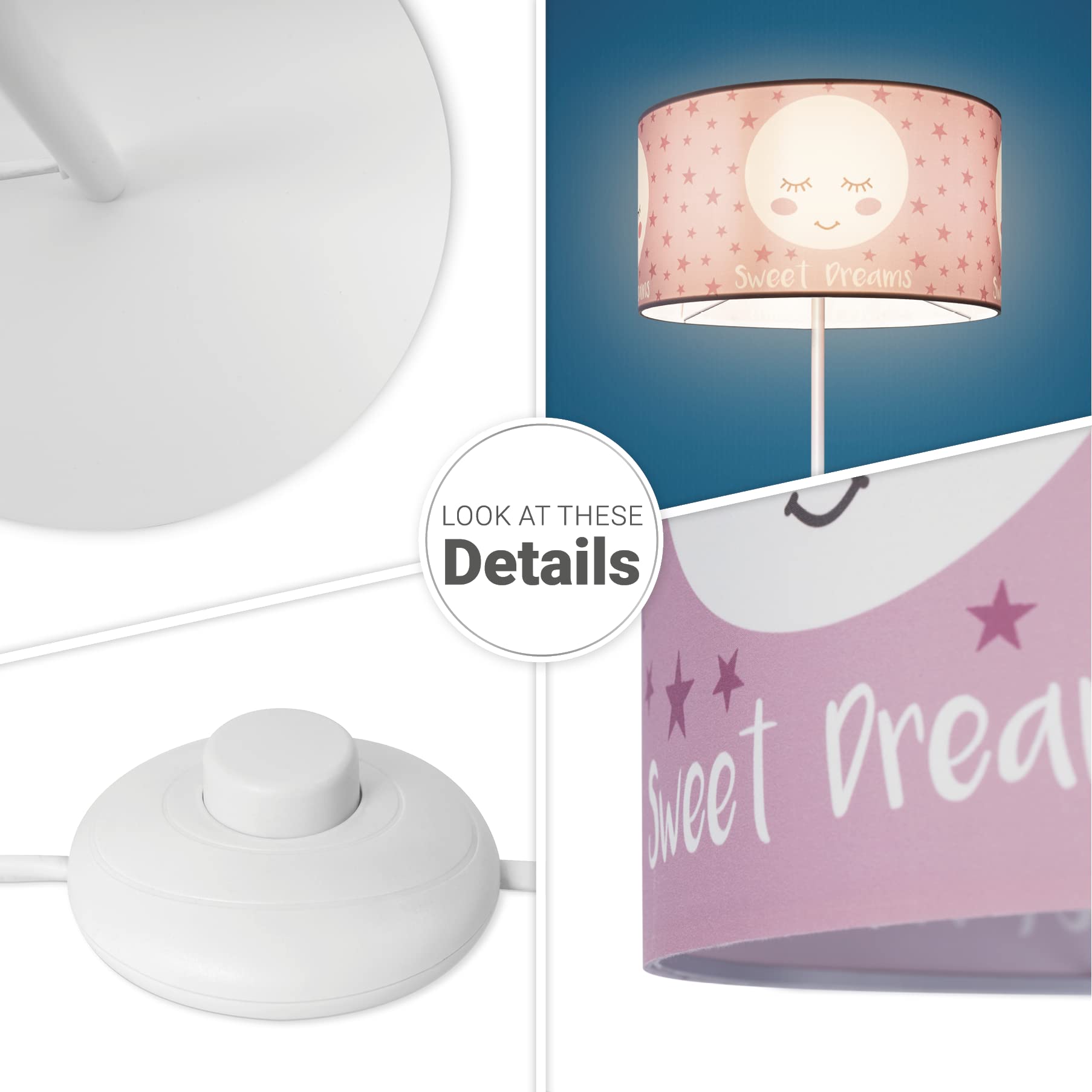 Paco Home Lampadaire Lampe Enfant Lampe Lecture Chambre Enfant Abat-Jour Tissu Rond Ã?toiles Lune Bébé E27