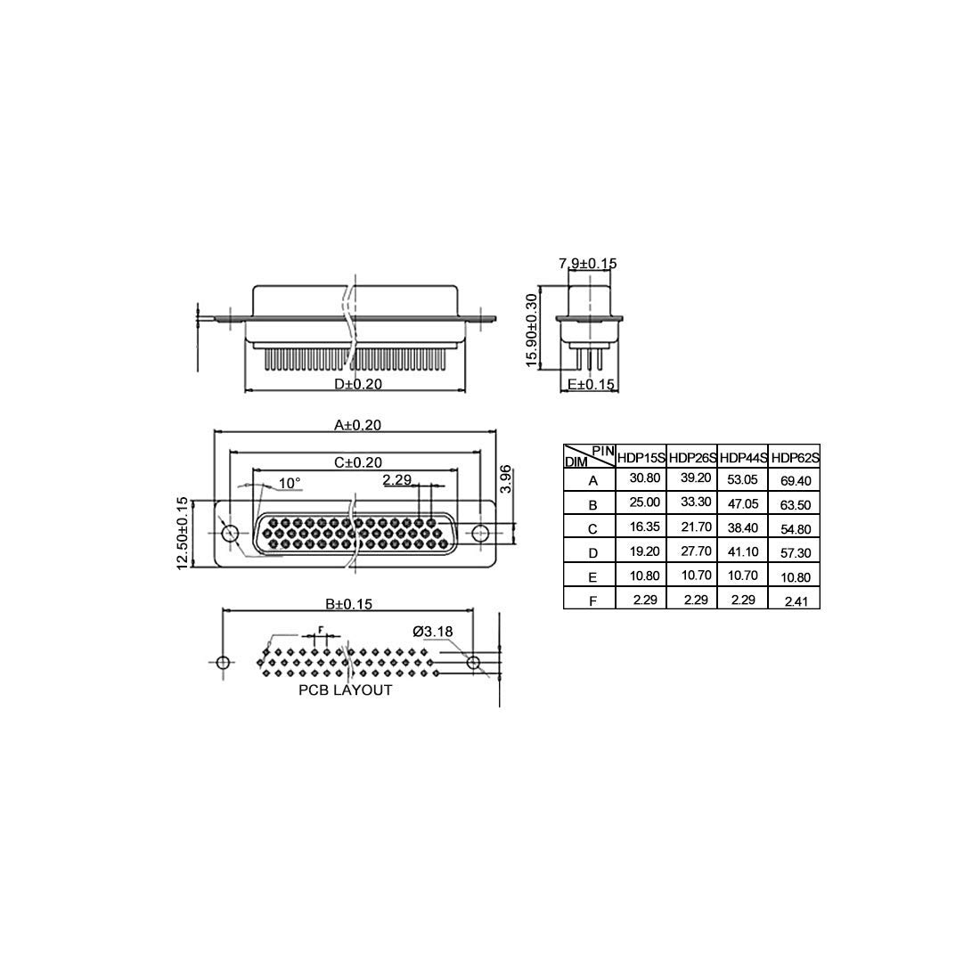 XYWHPGV D-sub Connector Male Plug 62-Position 3-Row Board Lock