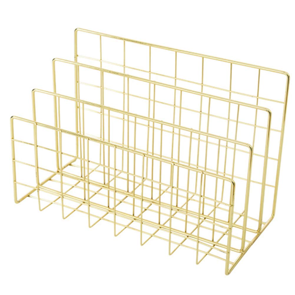 Desktop Mail Organizer, 3-Slot Metal File Sorter, Gold Wire Letter Holder，Letter Holder Iron Metal Three Grid Bookcase Holder Multifunctional File Sorter Organizer