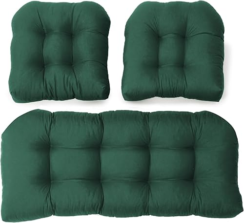 Miniatura 10 de Lifup Cojines de asiento de mimbre para patio al aire libre, almohadillas de banco de jardín, cojines de silla para patio, sofá biplaza de mimbre,