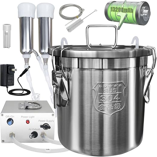 12L Cow Milking Machine, Rechargeable Battery Powered Speed Adjustable Pulsating Vacuum Pump, 304 Stainless Steel Milk Bucket with Auto Stop Check Valve Cow Milker Machine (Pro Model)