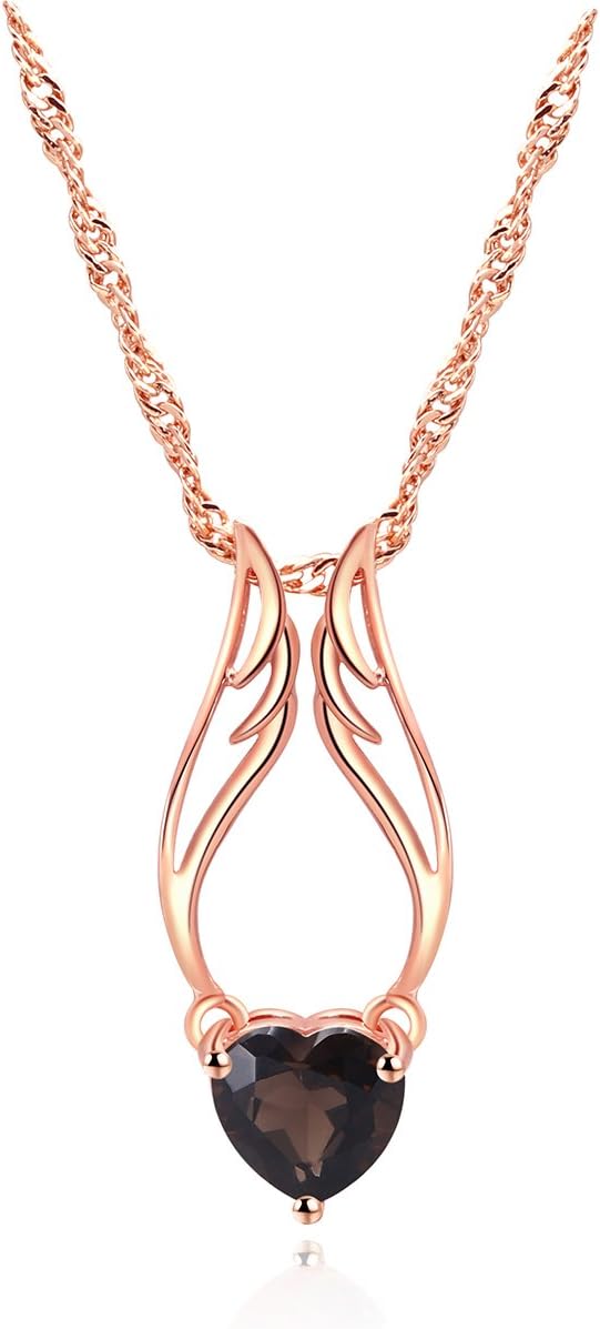 Lady’s Pendant Created Smoke Crystal Rose Gold Plated Heart Angel Wings Shaped Wedding Party Necklace Jewelry