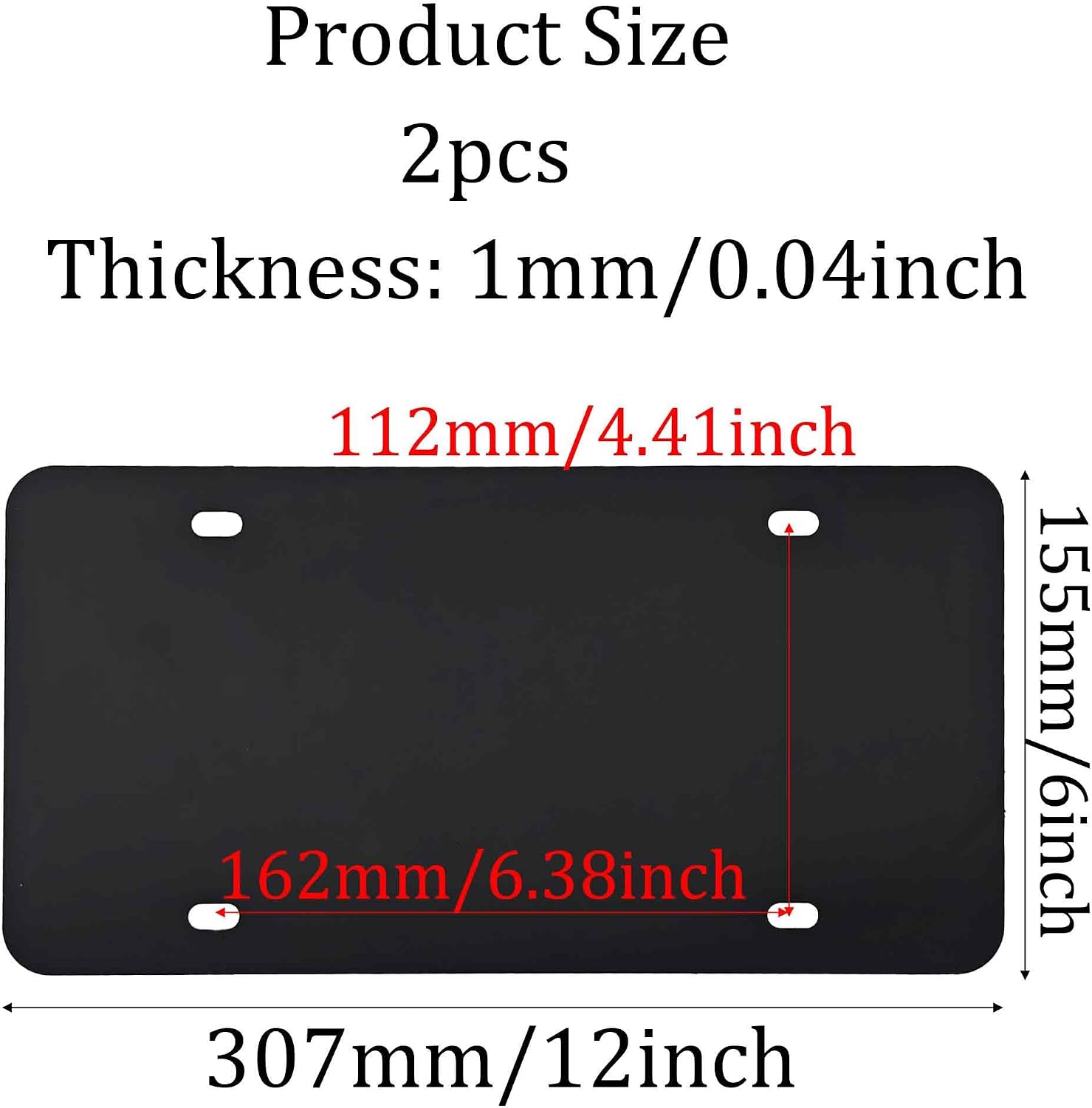 2Pcs 12 x 6 Inch Blank Metal License Plate, Aluminium Automotive Plate with Rounded Edges for Custom Design Work(Black, 1mm Thickness)