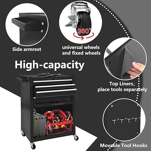 Miniatura 6 de Cofre de herramientas de 13 cajones con ruedas, 2 en 1 cofres de herramientas desmontables con cajones, caja de herramientas grande con cerradura,