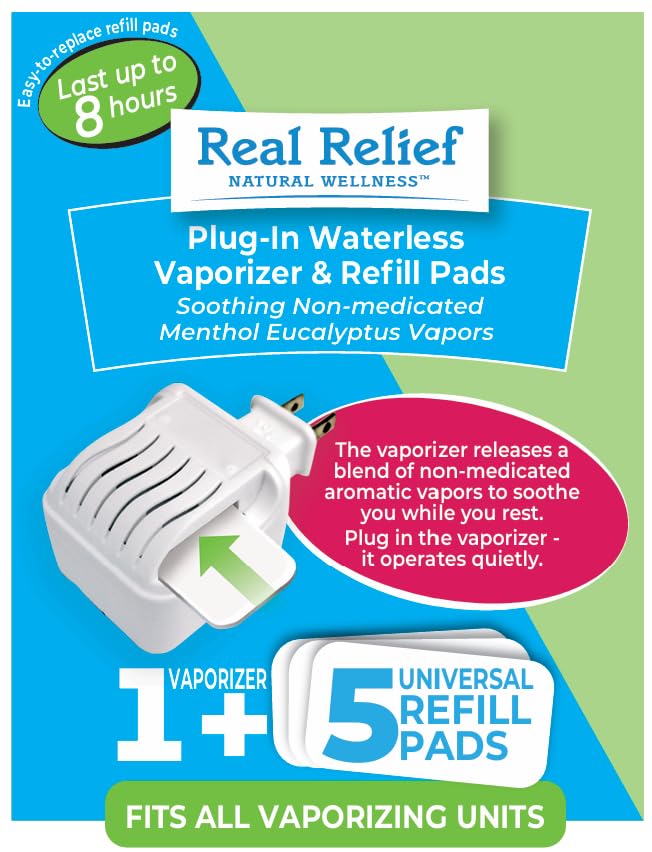 Plug-in Waterless Vaporizer with 5 Soothing Non-Medicated Menthol Eucalyptus Vapor Refills