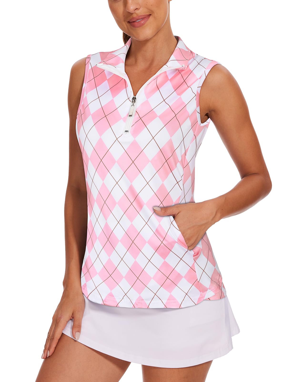 Tanst Sky Womens Sleeveless Golf Shirt Zip Up Workout Tops with Pockets
