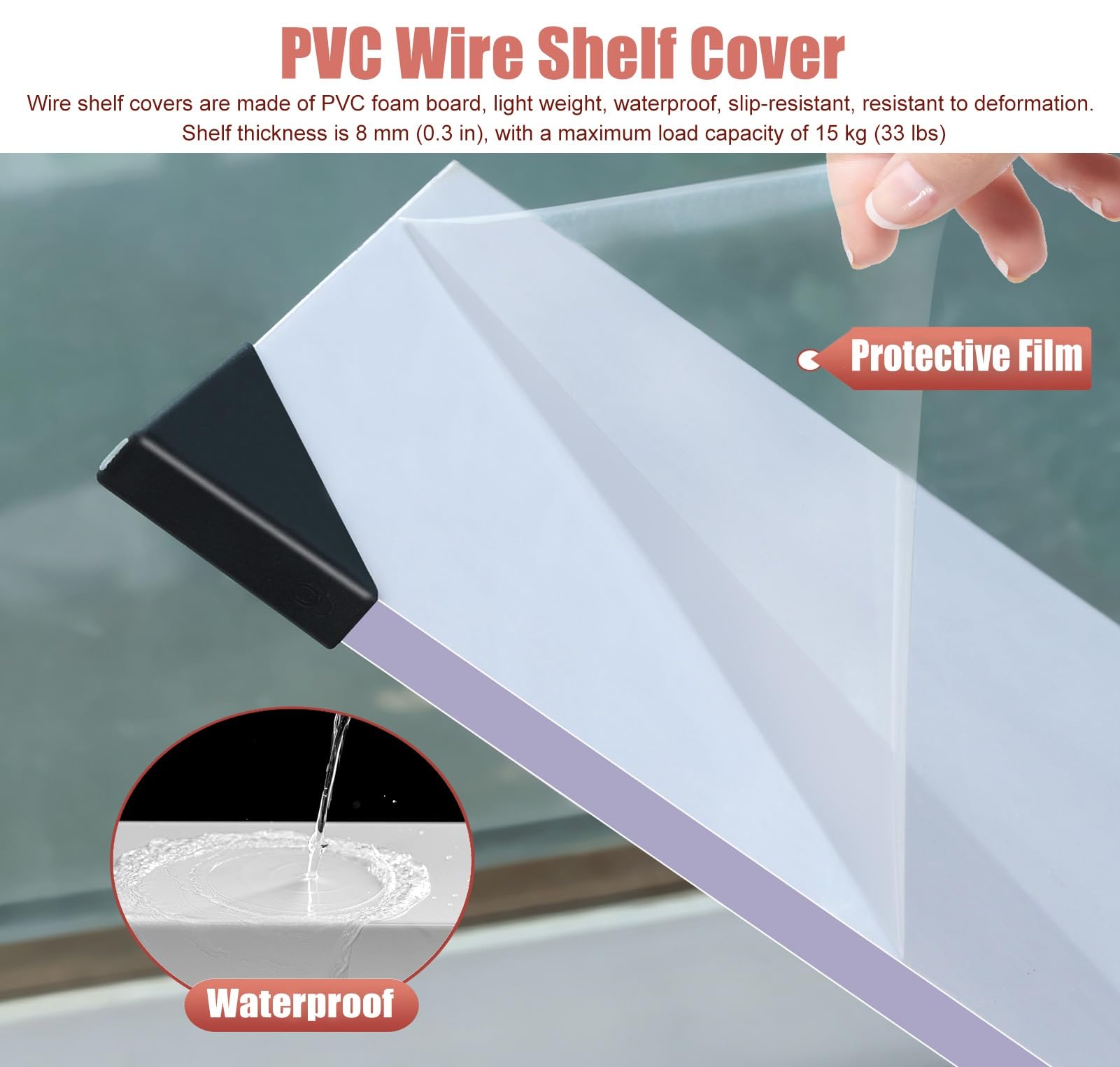 Wasserdichte PVC-Drahtregalabdeckung für Speisekammer und Lagerung, individuelle Größe, 61 x 30 cm, keine Installationsschutz für Drahtgestell, 1 Stück
