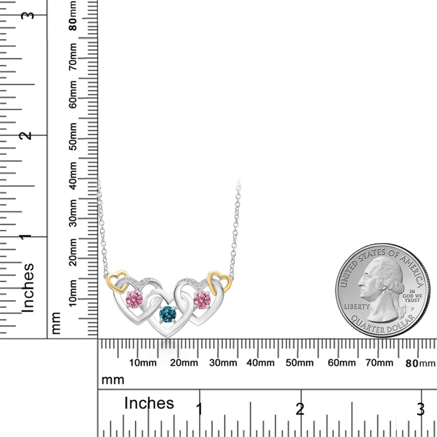 Gem Stone King 925 Silver and 10K Yellow Gold London Blue Topaz Pink and White Lab Grown Diamond Heart Shape Pendant Necklace For Women (0.89 Cttw, with 18 Inch Chain) - Image 3