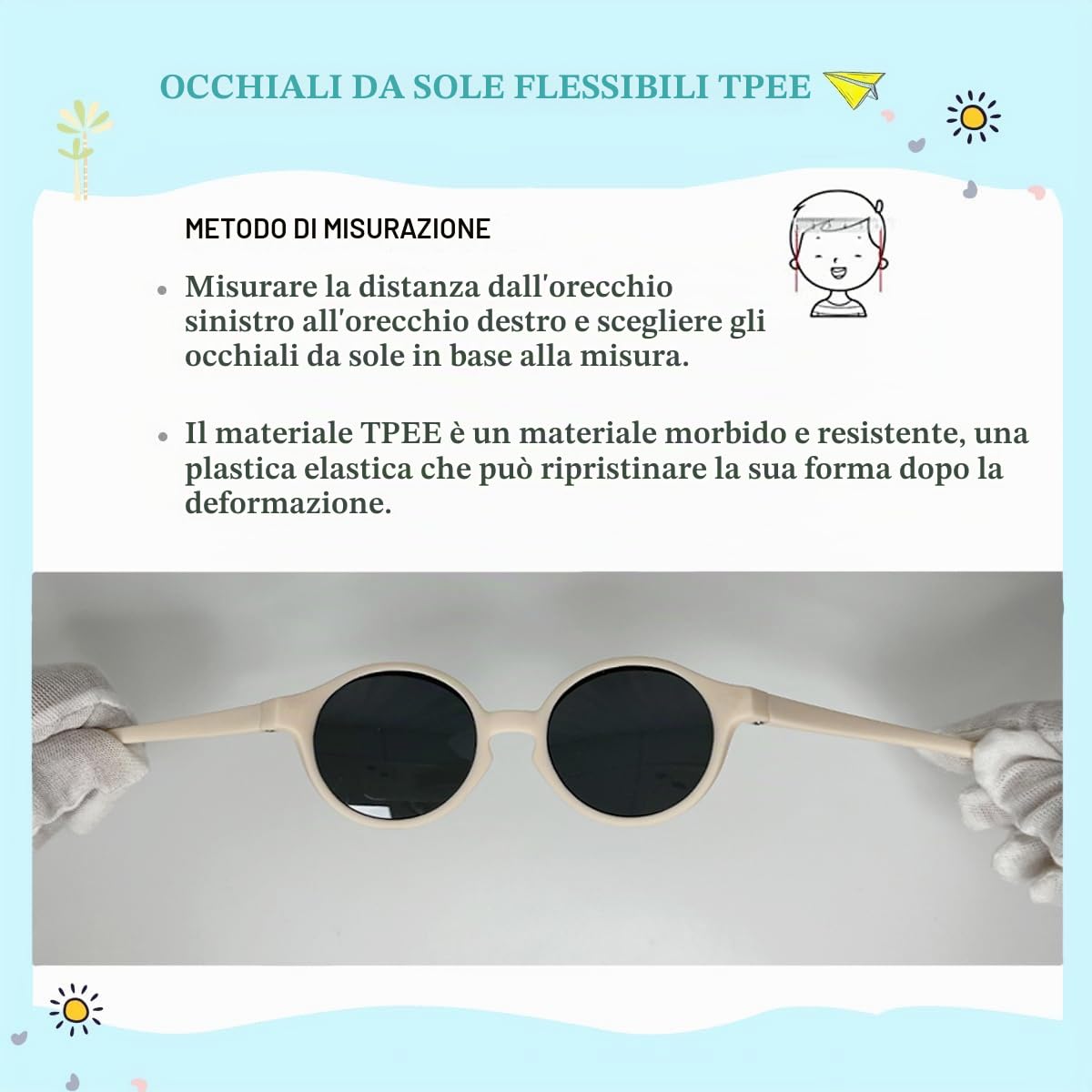 Occhiali da Sole Bambino 0-2.5 anni, Polarizzati Occhiali da Sole Neonato, Protezione UV400, Telaio Flessibile