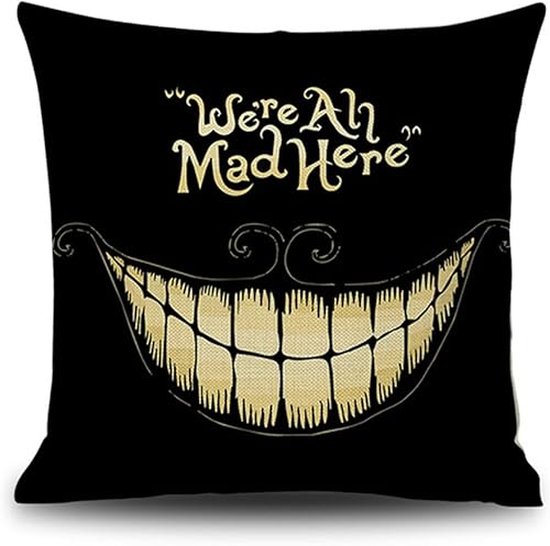 Miniatura 2 de Funda de almohada decorativa de Halloween con texto en inglés "We're All Mad Here" Spooky Halloween Decor Pillow de 18 x 18 pulgadas
