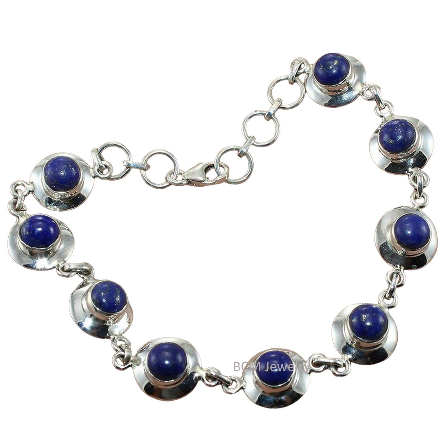 Pulsera de plata de ley 925 para mujeres, hombres y niñas, pulsera hecha a mano con piedras preciosas de lapislázuli