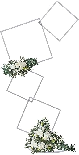 Fichiouy Arco de boda para ceremonia, aro redondo, soporte de fondo cuadrado, decoración de pasillo, marco de arco de flores de metal de 4 niveles