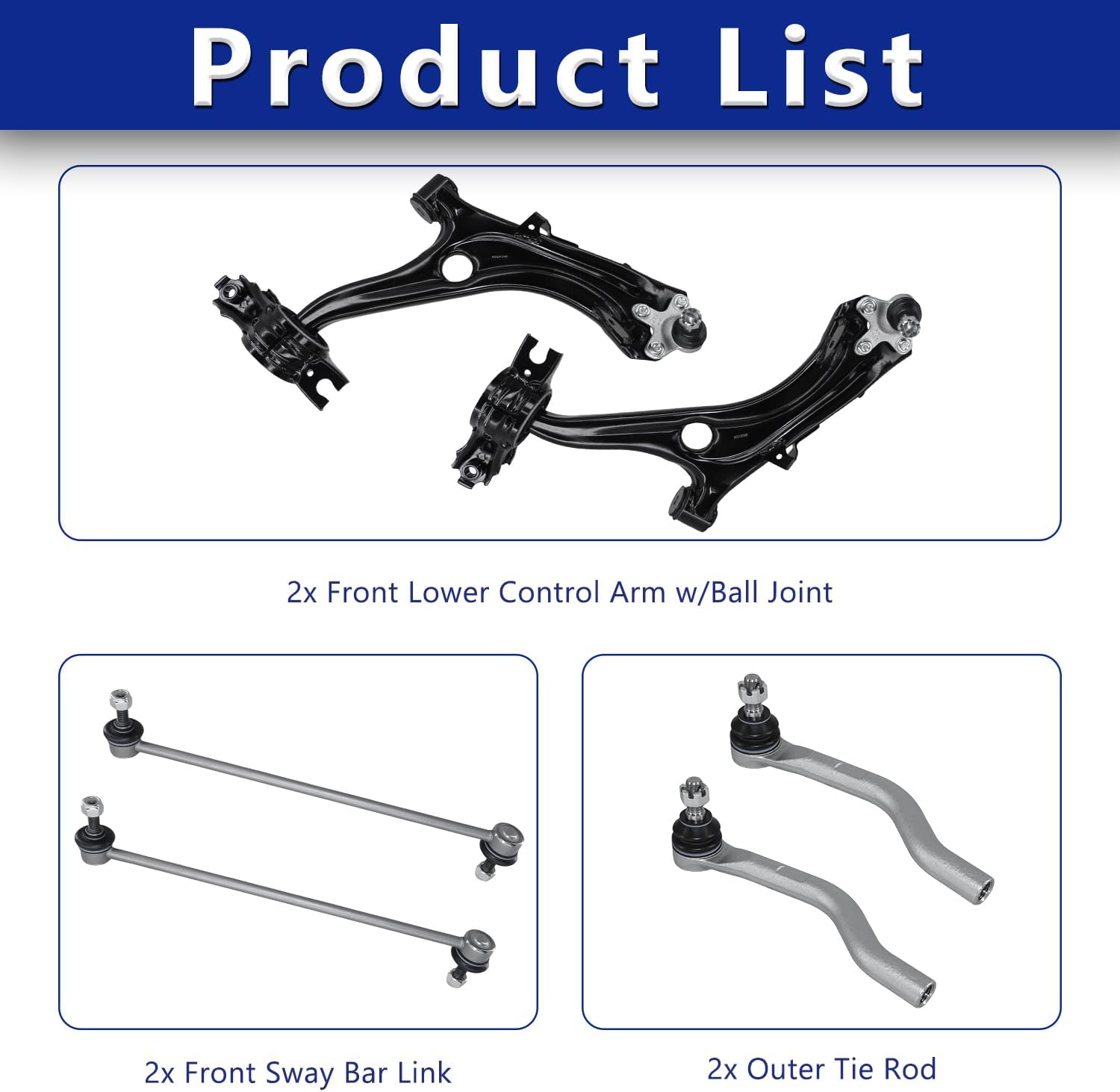 Control Arm, Replacement For Front Lower Control Arm With Ball Joint Sway Bar Outer Tie Rod Compatible With 2016-2019 Honda Civic - 6 Pcs