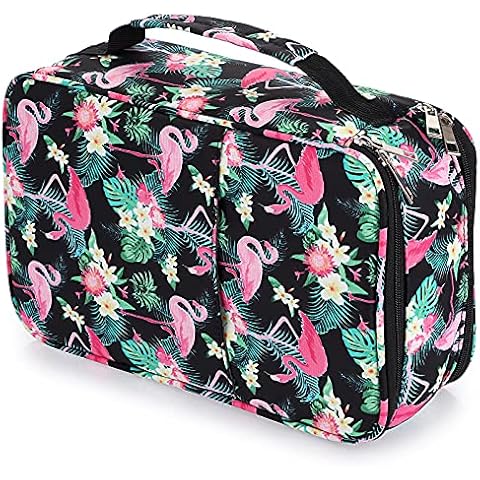 BSTKEY 300 Slots Pencil Case Pen Wrap for Colored Pencils, Large Capacity Pencil Holder Stationery Pouch Organizer with Double Zipper, Flamingo (Black) Cover