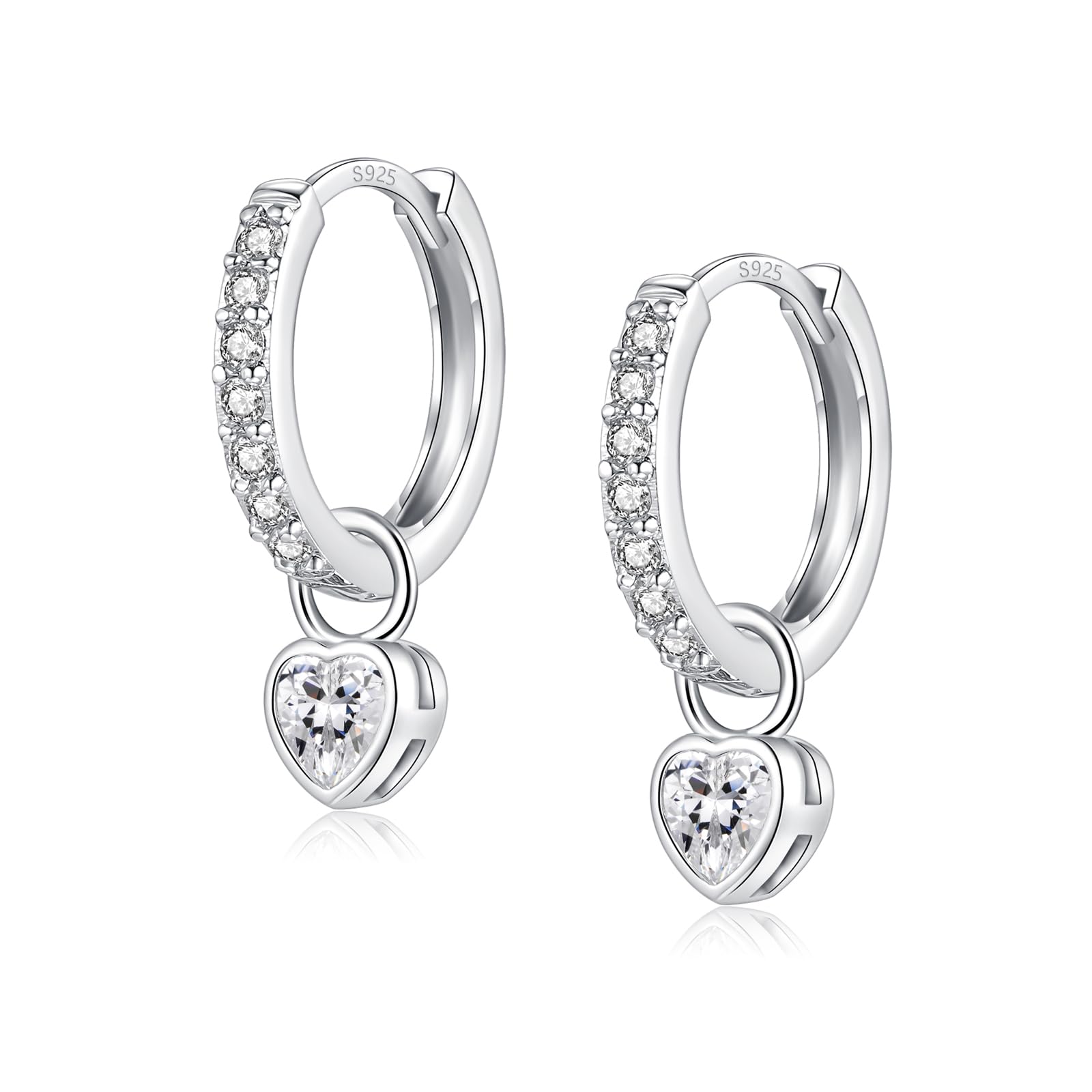 Ohrringe Silber 925, Ohrringe Silber 925 Hängend Creolen Silber 925 Klein mit Herz Rund Zirkonia für Damen Mädchen Herren