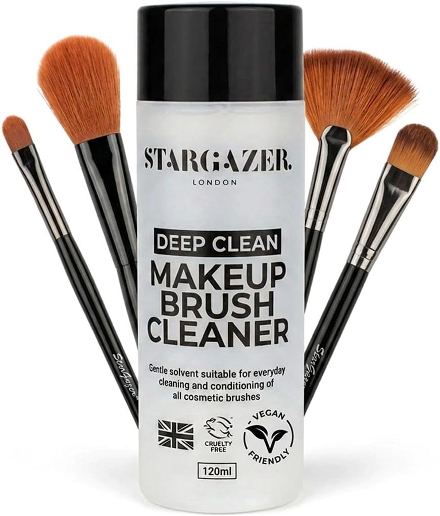 Stargazer Make-Up Brush Cleaner. Gentle water based brush cleaner that is compatible with automatic brush cleaners.