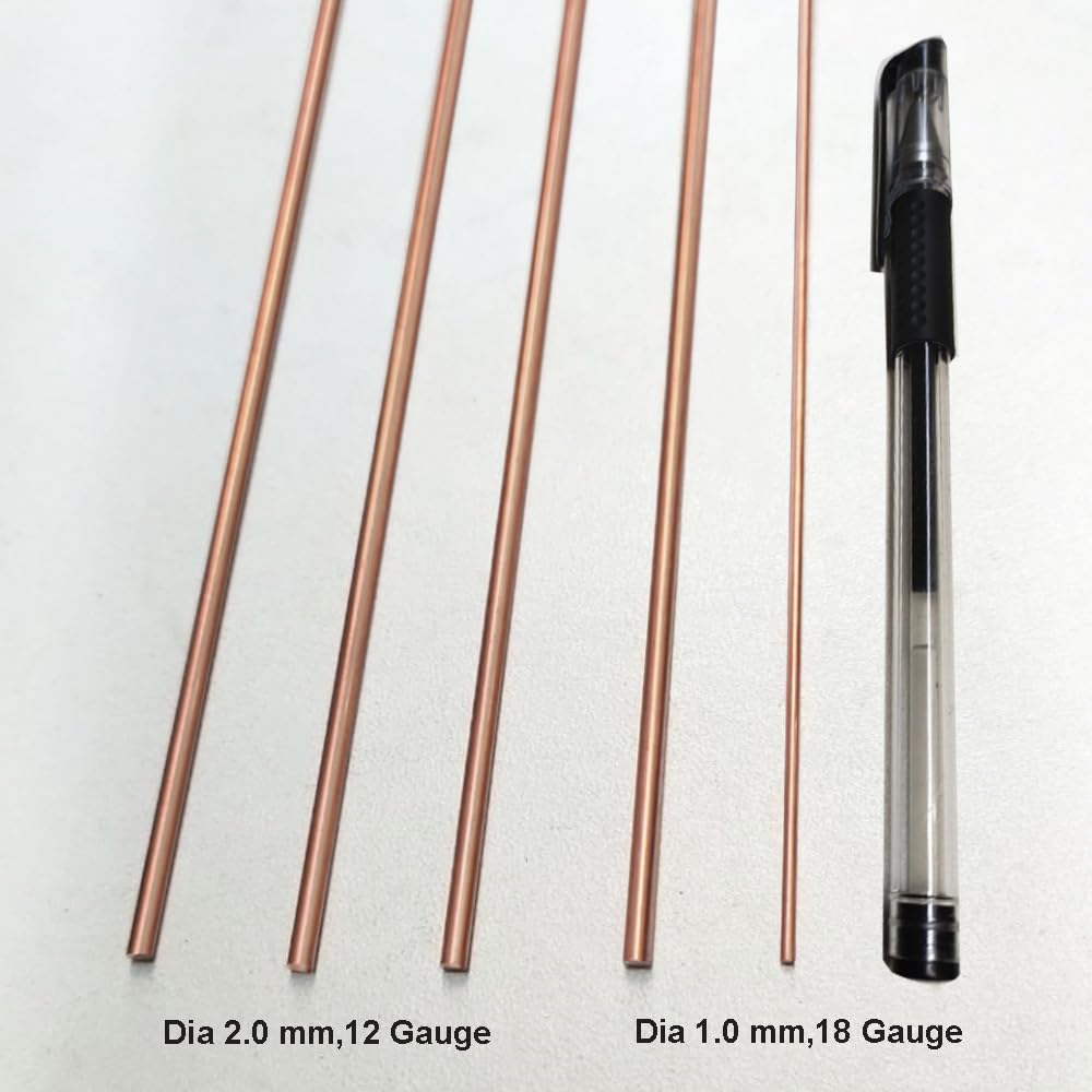 Lot de 20 tiges rondes en cuivre pur de 2 mm de diamètre, 33 cm de long, tiges en cuivre nu pour loisirs créatifs en métal (calibre 12)