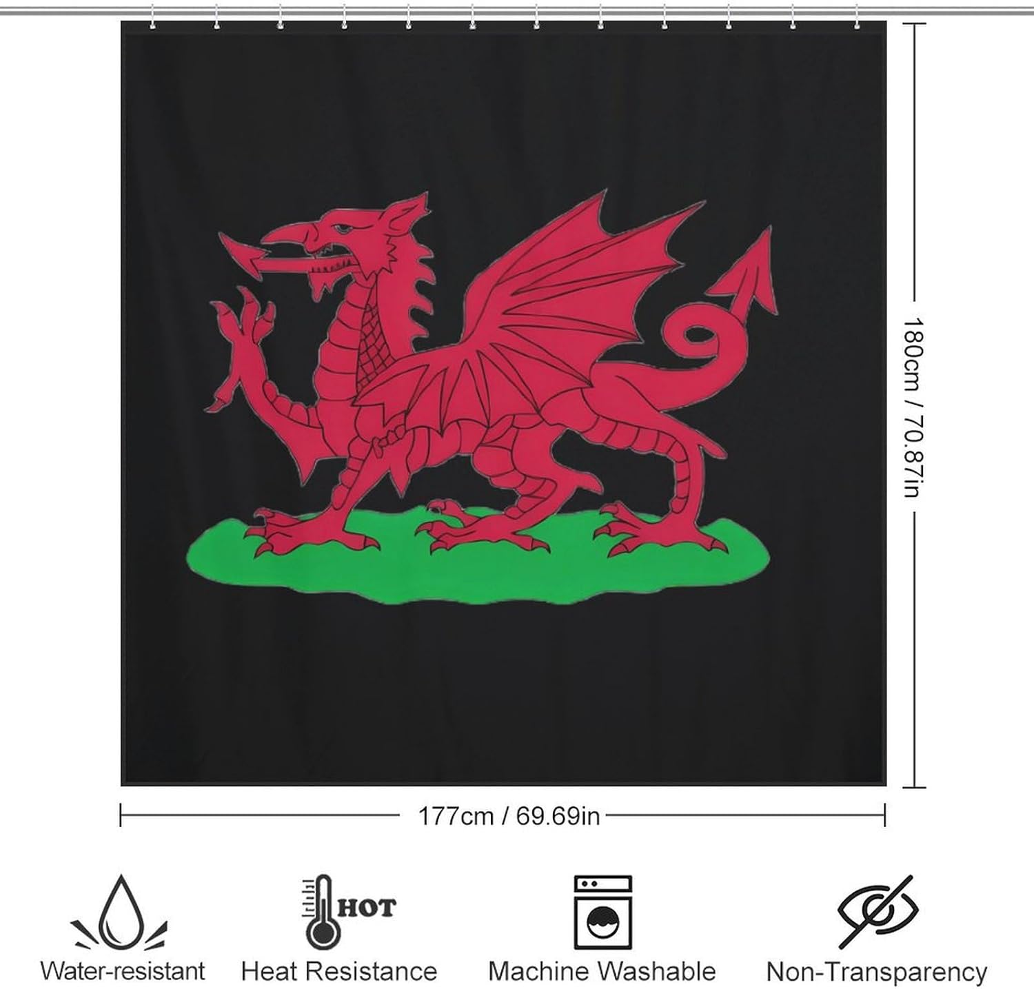 Wales Dragon Funny Shower Curtains Washable Bath Curtain Liner with Hooks for Bathroom Bath Tubs