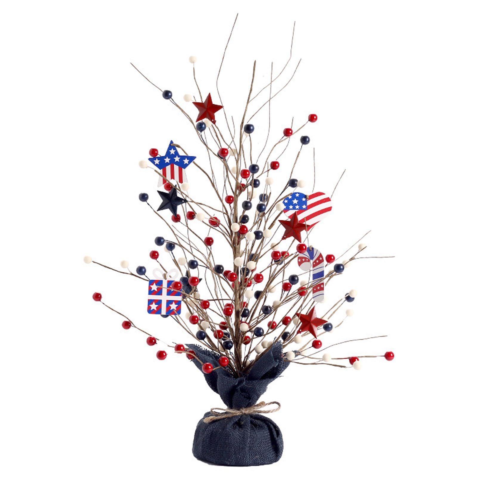 our fave Holiday Decoration Tree Shape Ornament with Wooden Base Patriotic Independence Day Decoration for Tabletop and Shelf Independence Day