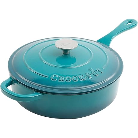Crock Pot Artisan 3.5 Quart Enameled Cast Iron Sauté Pan Teal Ombre