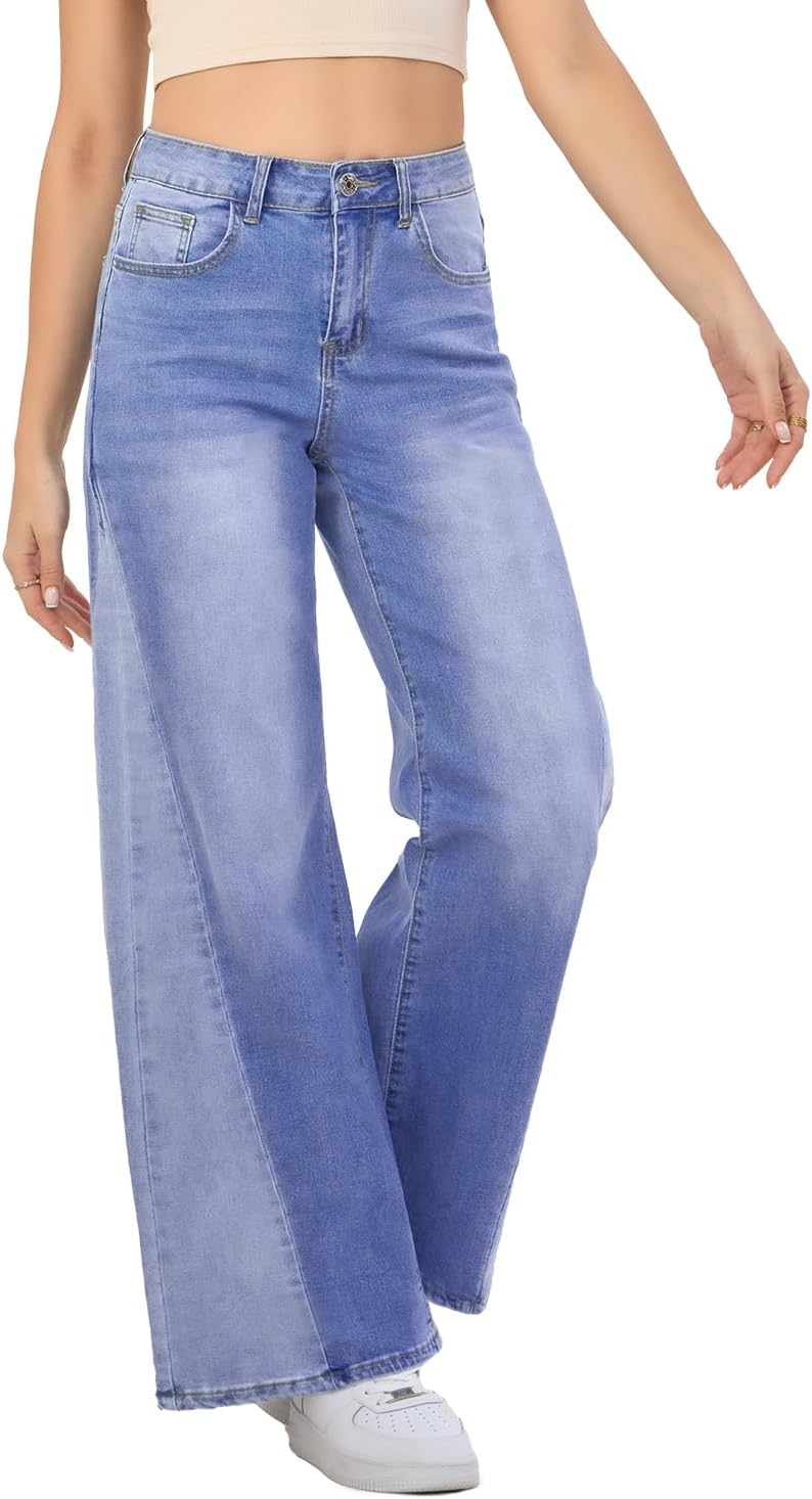 VIPONES Women's Wide Leg Jeans High Waisted Strechy Straight Baggy Jeans for Women Trendy Outfits Denim Pants with Patchwork - Image 6