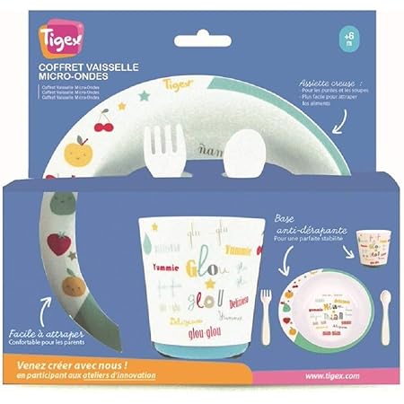 Bebe Confort Set Repas Assiette Bol Verre Couverts Plastique Domino Amazon Fr Bebes Puericulture