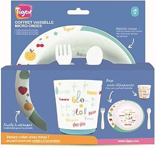 Tigex Miam Miam Glou Glou zestaw naczyń do mikrofalówki z talerzem do zupy, kubkiem, widelcem i łyżką