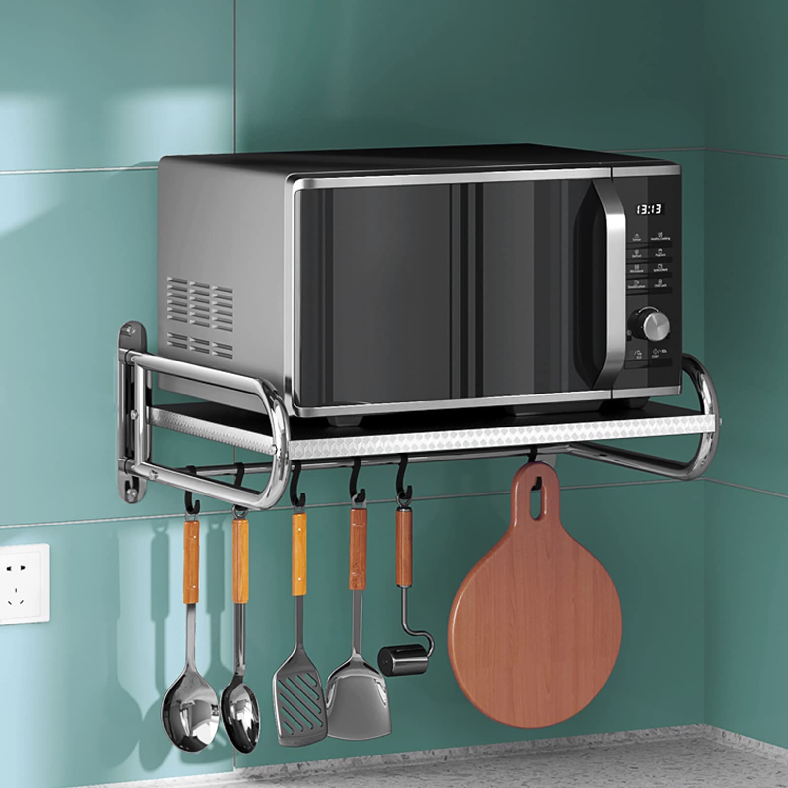 HJXGQJM Acero Inoxidable Soporte For Microondas, Soporte For Microondas En La Pared, Estante De Horno De Microondas Estante De Frasco De Especias Estante de Microondas(60x38cm)