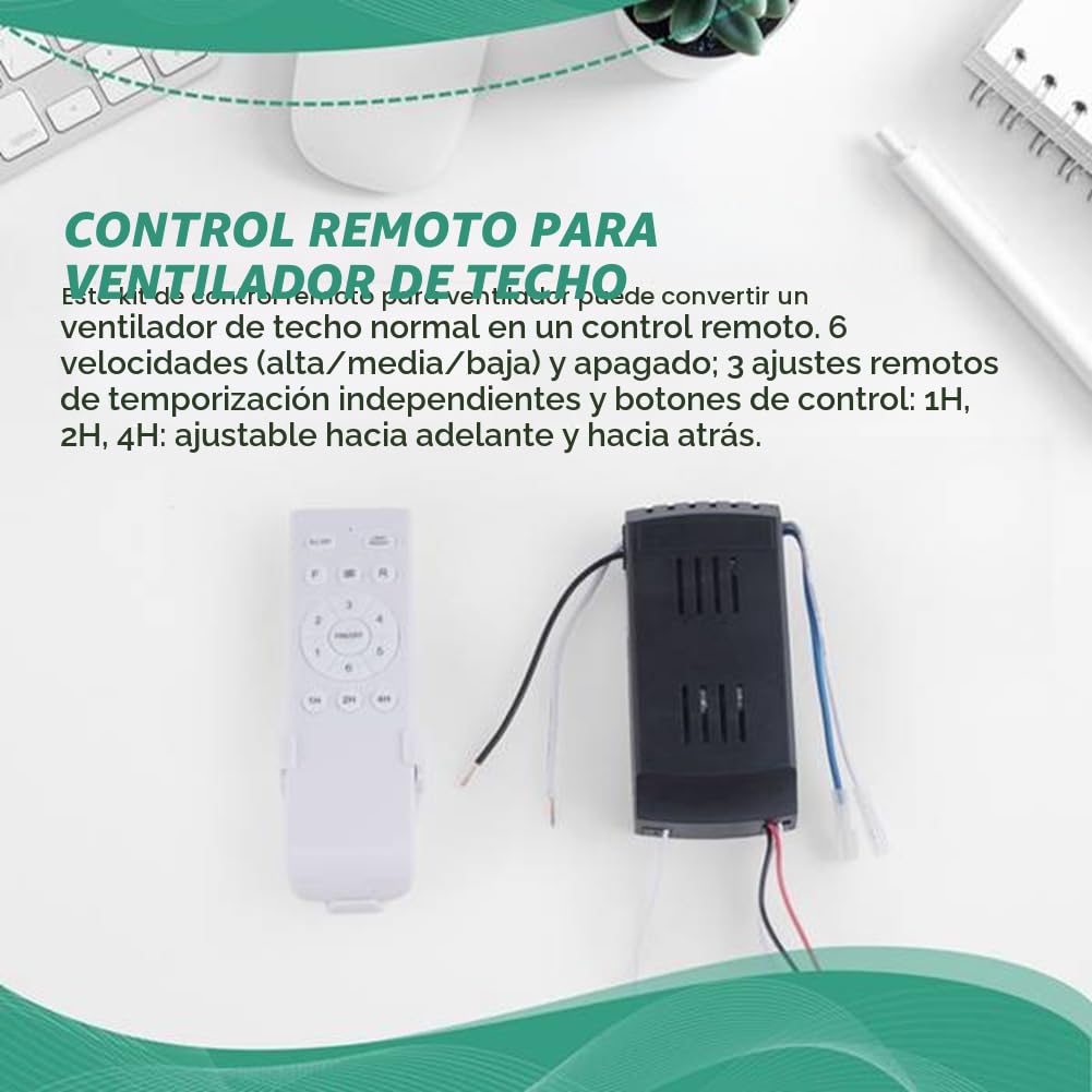 Kit de Mando a Distancia Universal para Ventilador de Techo 40W con Función de Temporización a 6 Velocidades para el Reemplazo de los Mandos a Distancia de los Ventiladores de Techo DC y las