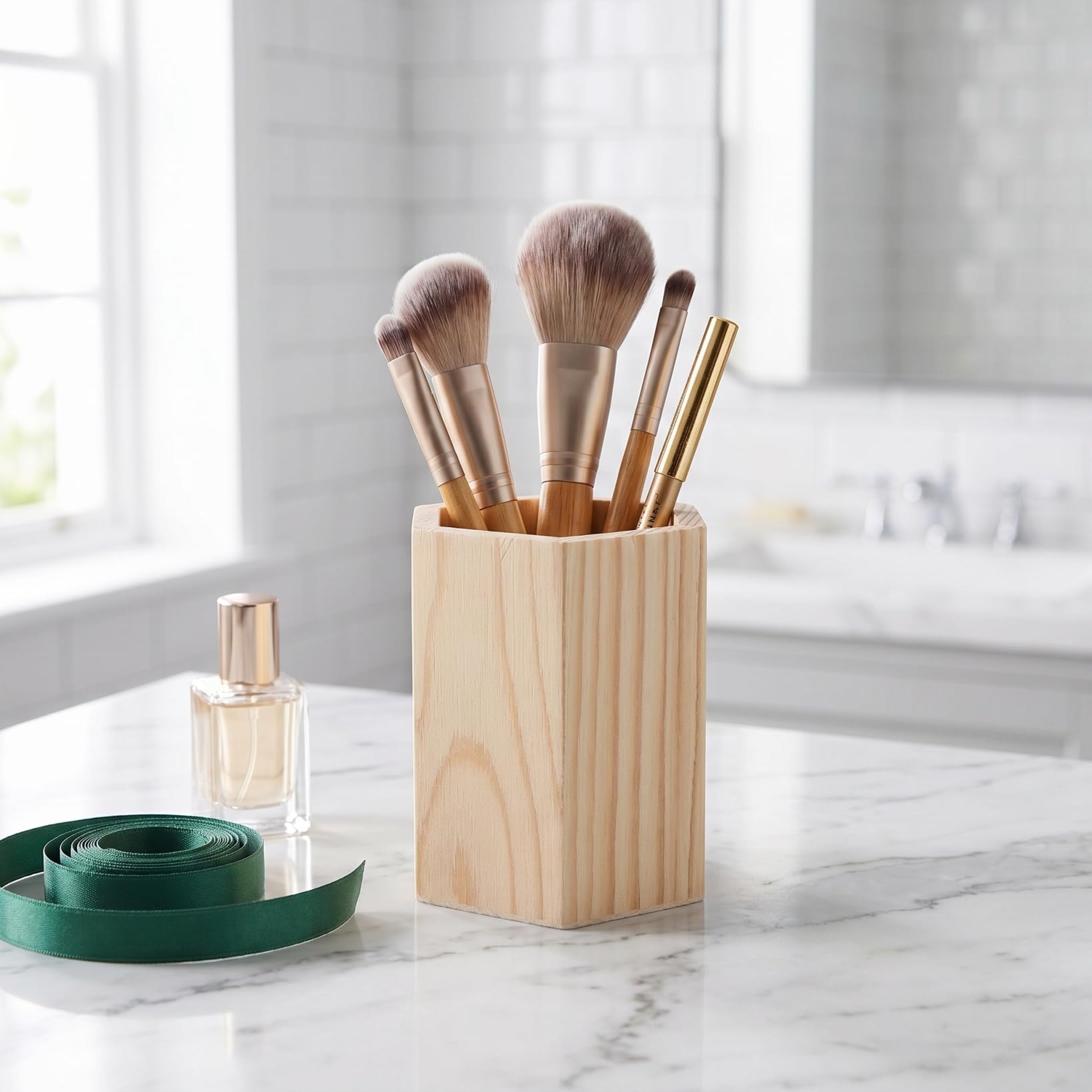 EXCEART Porte-stylo hexagonal en bois avec compartiment unique de 8,9 cm, organiseur de bureau pour bureau et maison, bricolage, peinture et graffiti