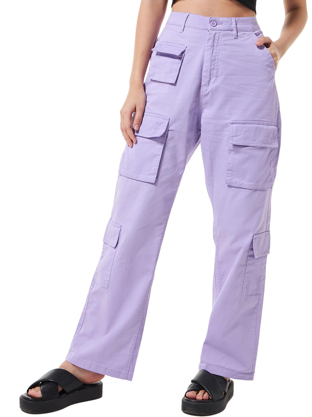 bewakoof Women Mid Rise Solid Oversized Fit Cotton Elastane Casual Pants| Oversized Fit Cargo Pants | Street-Style Comfort | Utility Pockets | Everyday Wear-picture-35