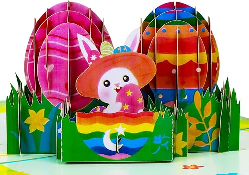 SICOHOME Tarjetas de Pascua para niños, tarjetas emergentes de Pascua de 6 x 8 pulgadas, tarjeta de felicitación de Pascua con sobre para niños,