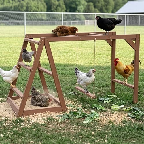 EOWOAN Chicken Roosting Bars with Dust Bath Fence Swing & Perch for Hens
