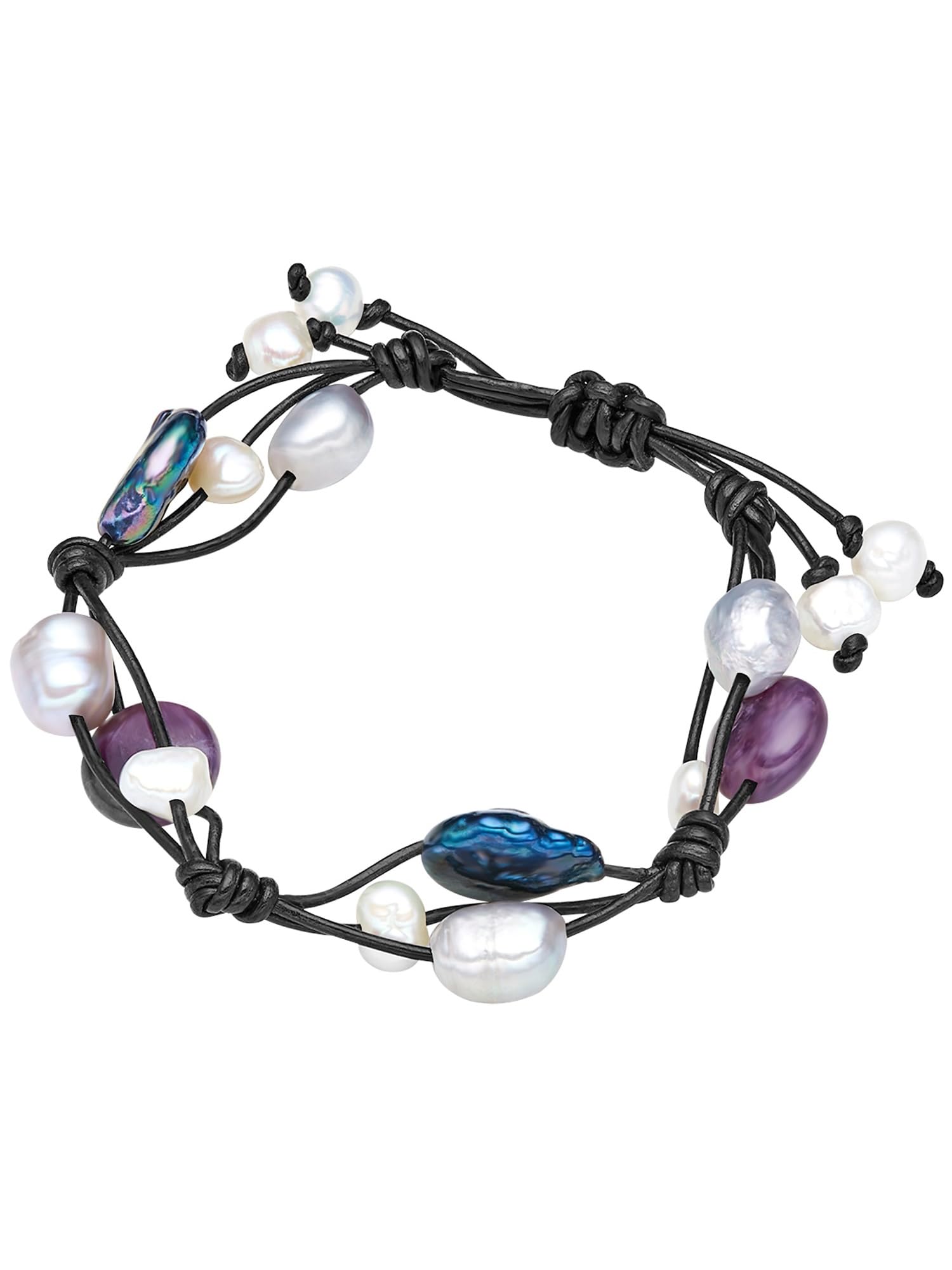 Valero Pearls Damen Armband Echtleder schwarz