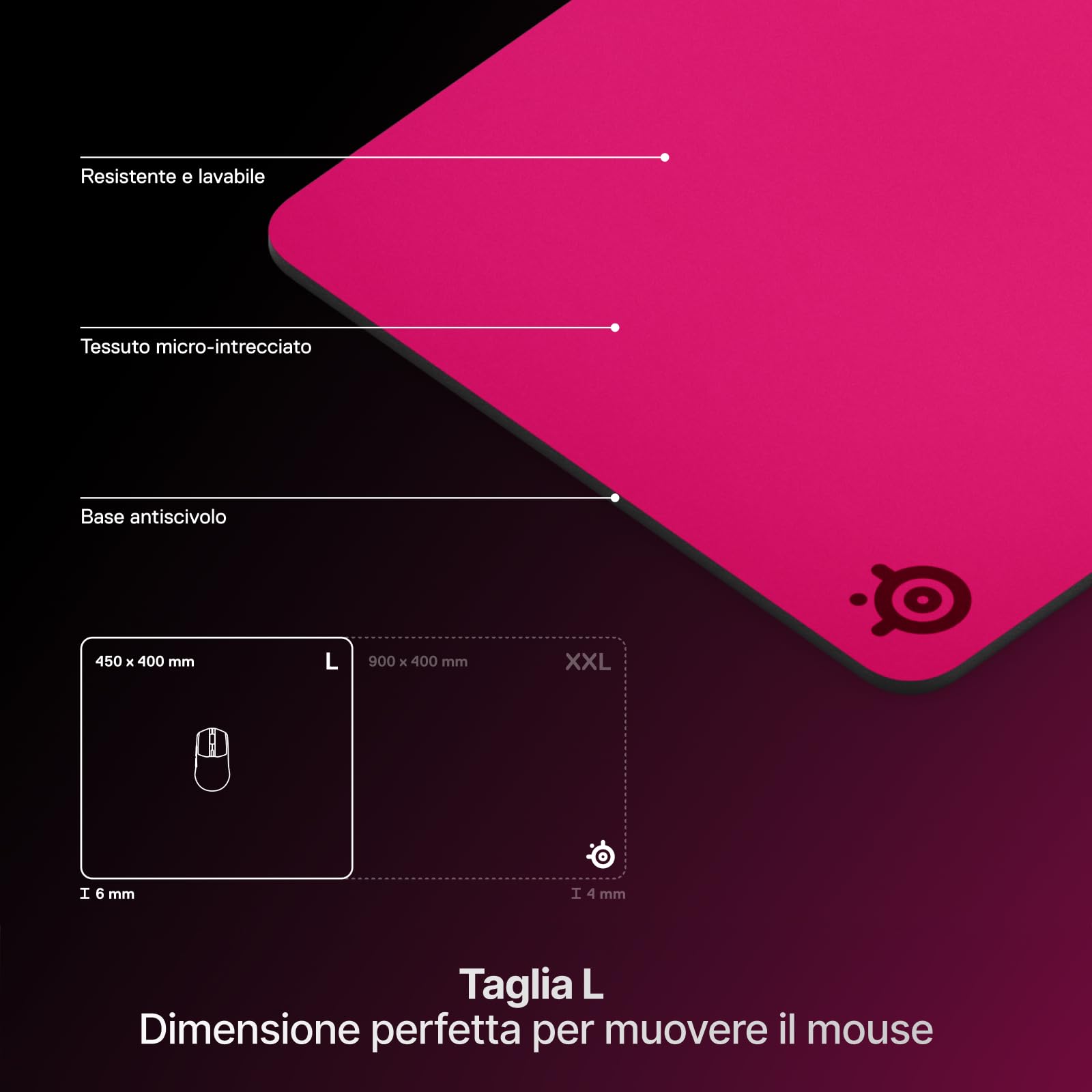 SteelSeries QcK - Tappetino per mouse da gioco pesante, base in gomma siliconica spessa e antiscivolo, tracciamento del picco, ottimizzato per FPS, MOBA, RTS, MMO di grandi dimensioni, 450 mm x 400 mm