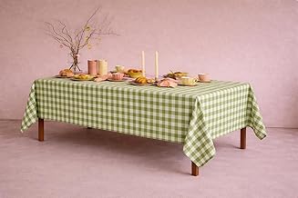 Cotton Durable Machine Washable Rectangular Dining Table Cloth for Dinning Table (40"x40") | 2 Seater, Mint Greee and White Gingham Checks Table Cloth