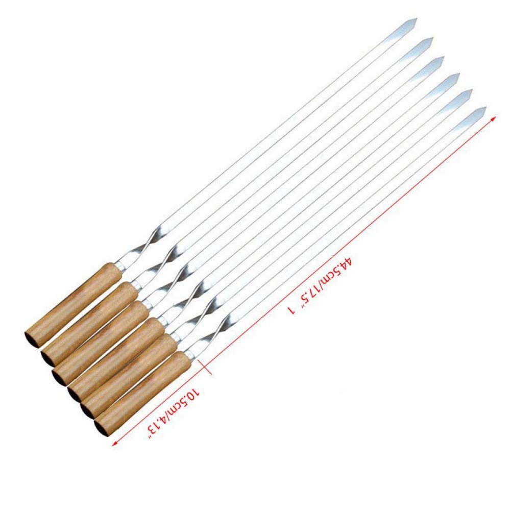 Brochettes de barbecue en acier inoxydable 55 cm, set d'aiguilles plates à manche bois