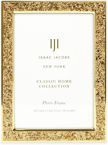Miniatura 2 de Isaac Jacobs Marco de fotos de metal dorado con purpurina (vertical y horizontal) de 5 x 7 pulgadas, con caballete de tela negra, para montar en la