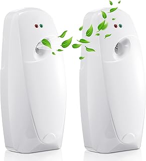 Maxcheck Automatic Air Freshener Spray Dispenser 2 Pack Wall Mounted Free Standing Restroom Air Freshener Battery Operated Automatic Sprayer Dispenser for Home Bathroom Commercial Time Scent(White)