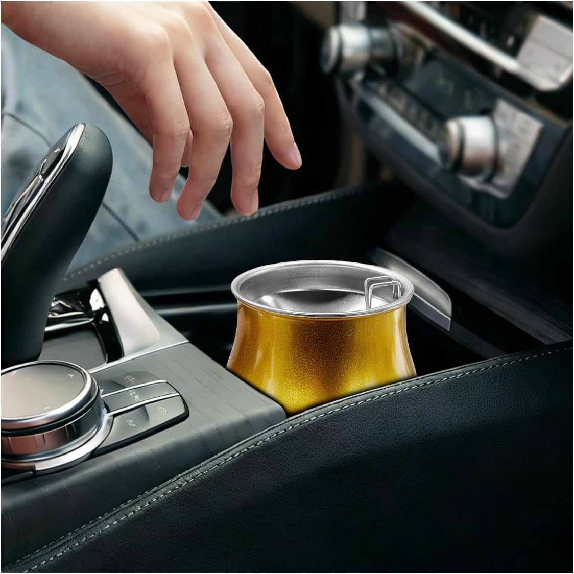 Stainless Steel Car Ashtray, Windproof Smokeless Car Cigarette Ashtray Butt Bucket, Detachable Portable Auto Interior Cup Holder Ash Tray for Office, Outdoor, Travel (Pink)