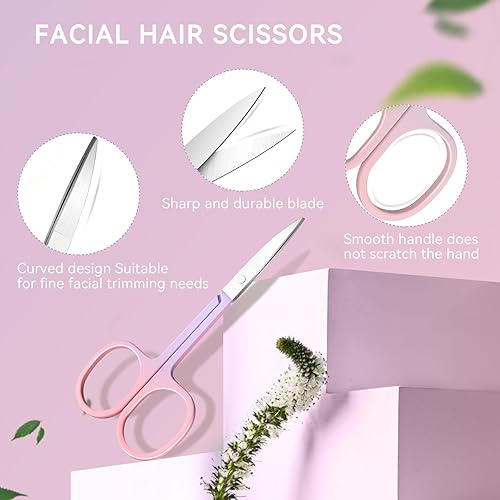 Miniatura 4 de Juego de pinzas, 6 piezas de pinzas para mujer, pinzas de precisión para cejas con tijeras curvas, kit de aseo de cejas para cabello encarnado, con