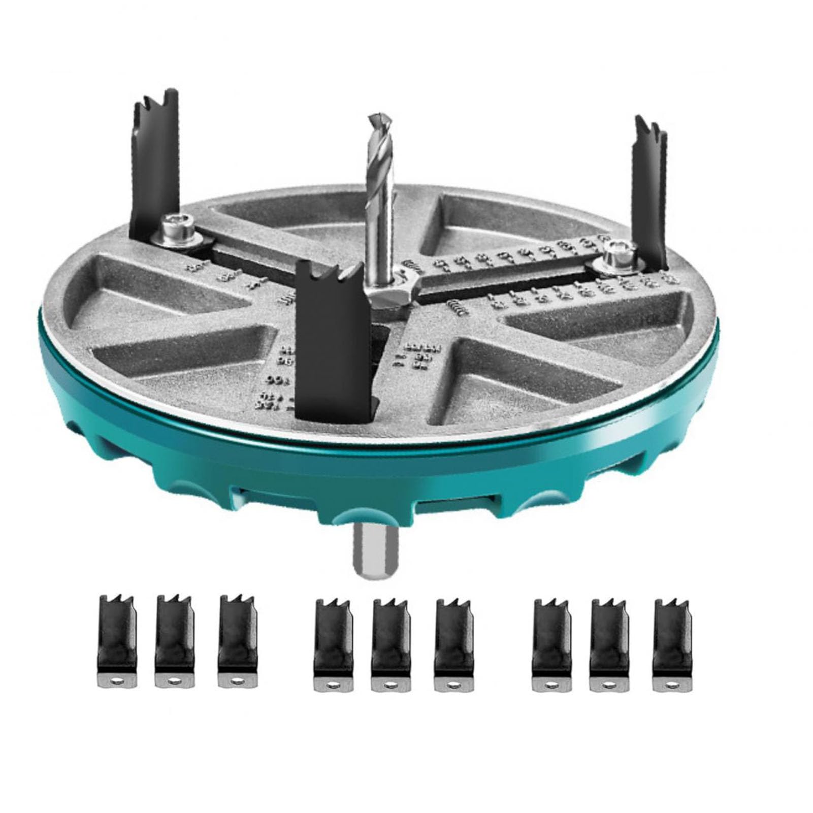 Kit de scie cloche réglable 12 lames, outil d'ouverture de trou rond, outil de poinçonnage pour le travail du bois, plage de diamètre de 1,8 à 5 pouces, construction en alliage