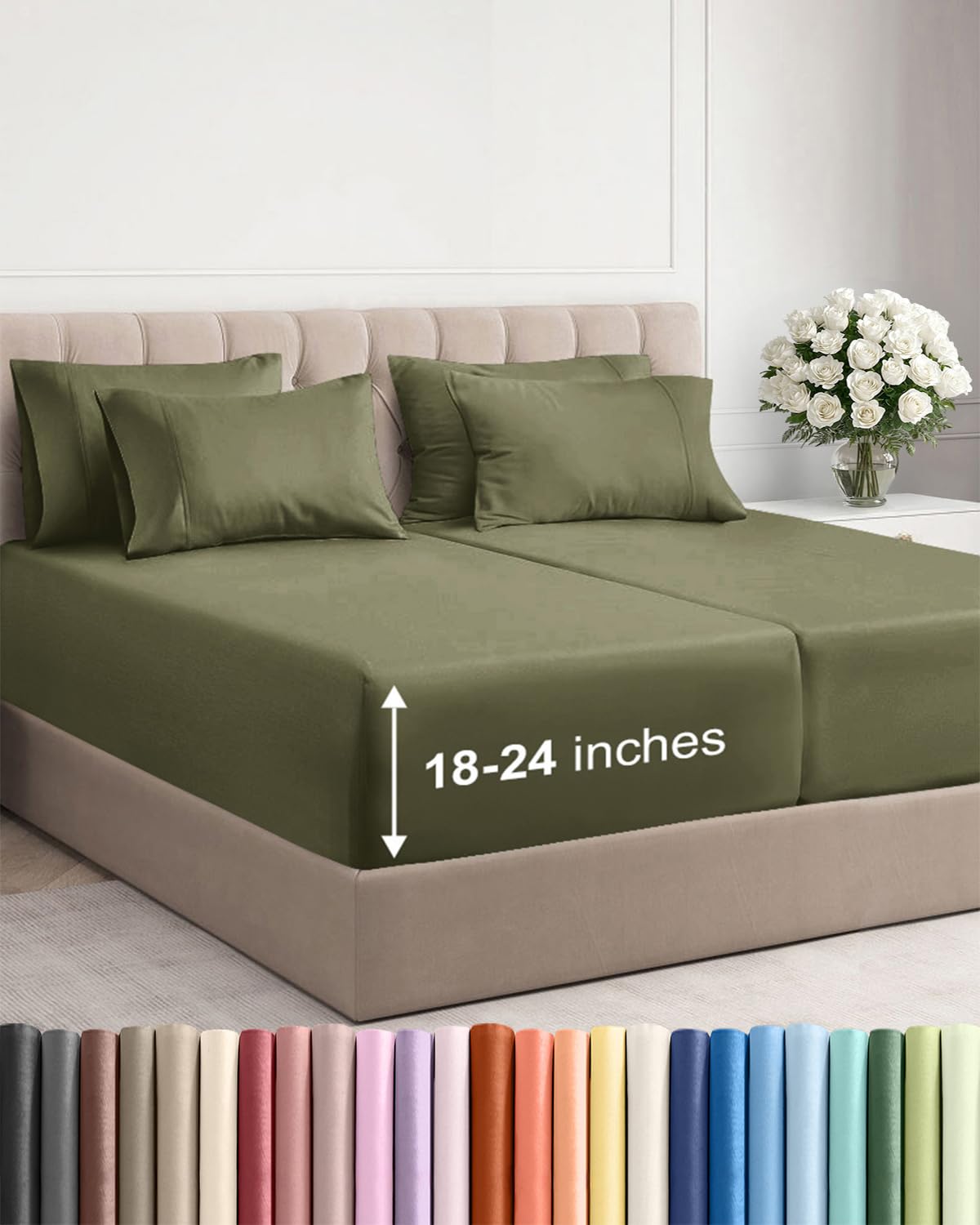 CGK Extra Deep Split King Sheet Set - 7pc Cooling Sheets - Sage Green