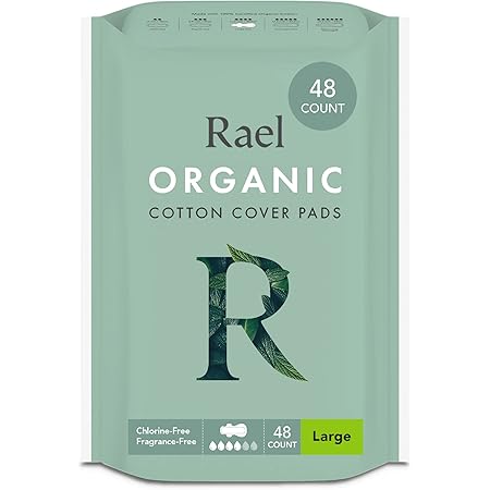 Rael Organic Cotton Cover Pads - Regular Absorbency, Unscented, Ultra Thin Pads with Wings for Women (56 Total)